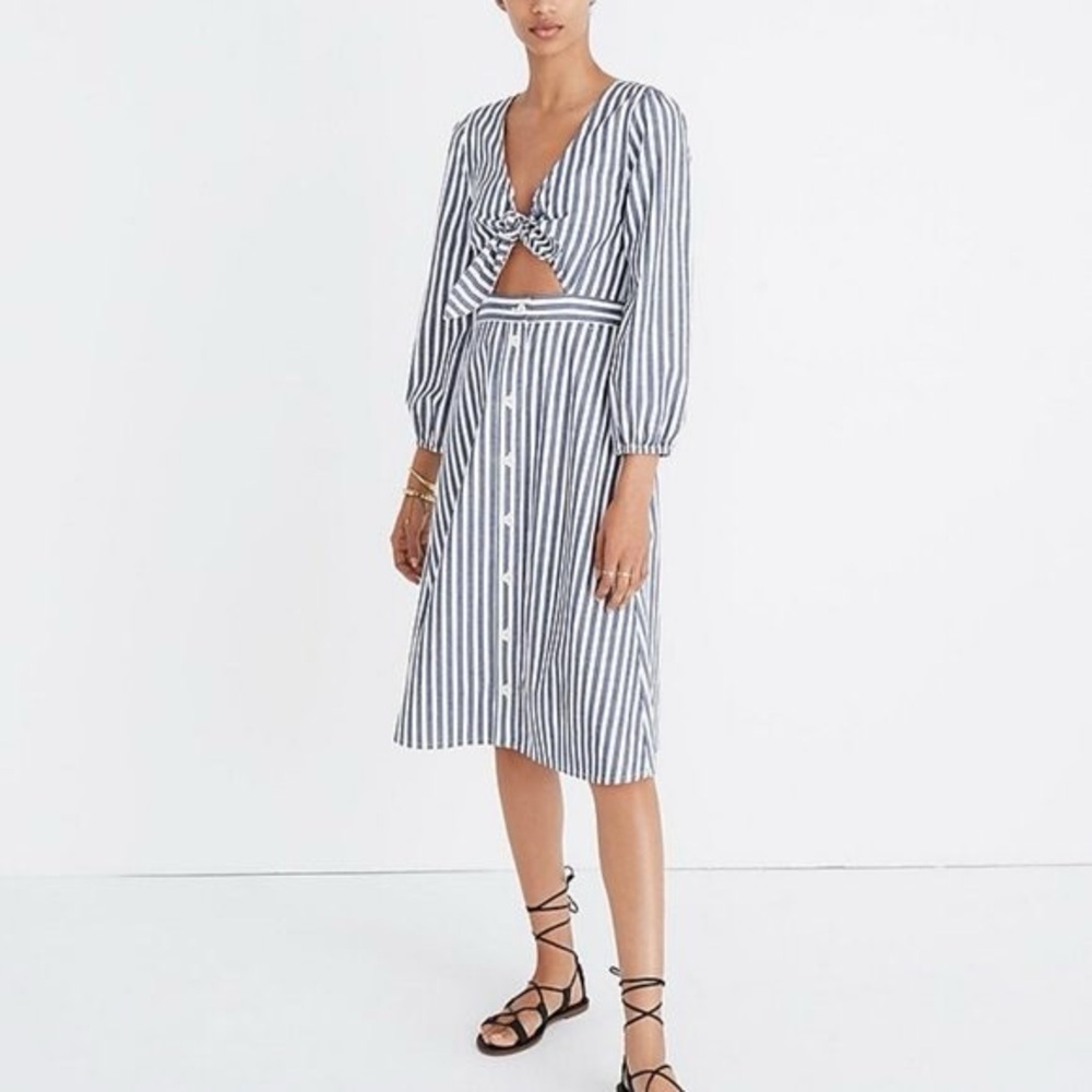 Madewell shimmer strip cut out cotton midi dress size 14 Coastal preppy feminine